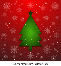 Abstract green Christmas tree cutted from paper on red background. Vector eps10 illustration