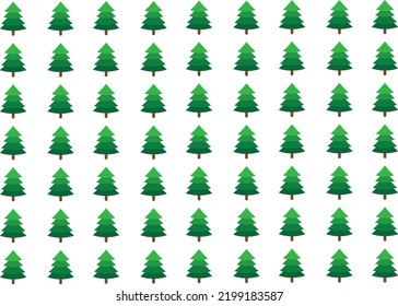 Resumen de árbol de Navidad verde alineado en filas impecables sobre fondo blanco.