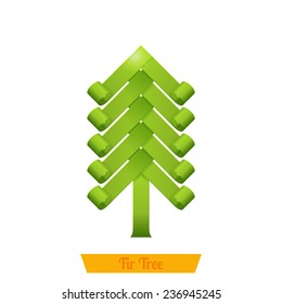 Abstract green Christmas tree made of paper on a white background