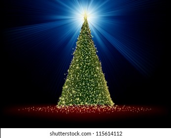 Abstract green christmas tree on red background. EPS 8 vector file included