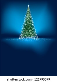 Abstract green christmas tree on blue background. EPS 8 vector file included
