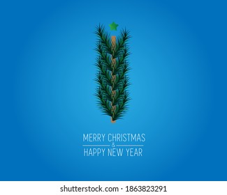 Abstract green christmas tree on blue background. Vector illustration.