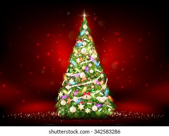 Abstract green christmas tree on red background. EPS 10 vector file included