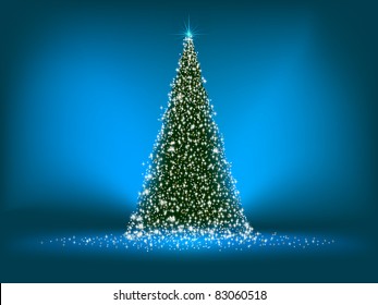 Abstract green christmas tree on blue background. EPS 8 vector file included