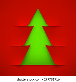 Abstract Green Christmas Tree With Red Cover. Abstract Green New Year Tree With Red Cover