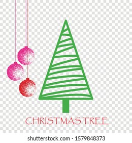 Abstract green christmas tree. Vector graphics. Shattered Christmas balls.
