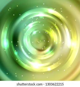 Abstract green circle background. Vector design. Glowing spiral. The energy flow tunnel.