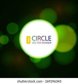 Abstract green circle banner on bokeh background. Vector illustration