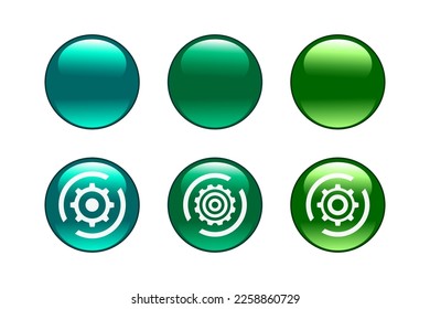 Abstract Green Circle Buttons and Gear Symbols. Elements for Design. Vector Art.