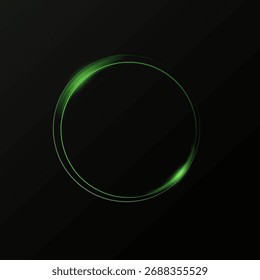 Abstractas efecto de luz circular verde líneas curvas brillantes sobre fondo negro, remolino de neón futurista, onda de energía, ilustración de movimiento circular dinámico, elemento de diseño digital	
