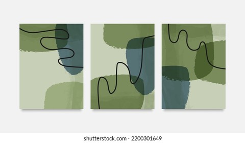 Resumen de la línea de círculo verde forma de color de agua pintada a mano ilustraciones minimalistas