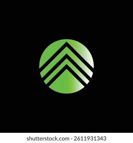 Abstract Green Circle Logo with Upward Arrows – Growth, Progress, and Financial Success Symbol on Black Background

