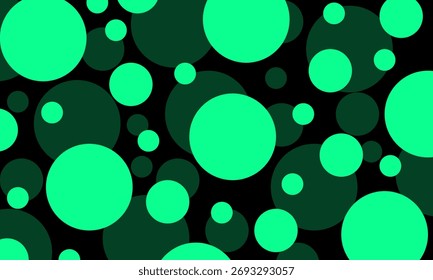 Abstract green circle pattern background, modern geometric design with neon bubbles on black backdrop, minimalist round shape composition