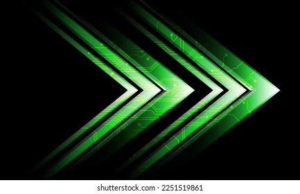 Abstract green circuit arrow direction geometric on black with blank space design modern technology futuristic background vector illustration.