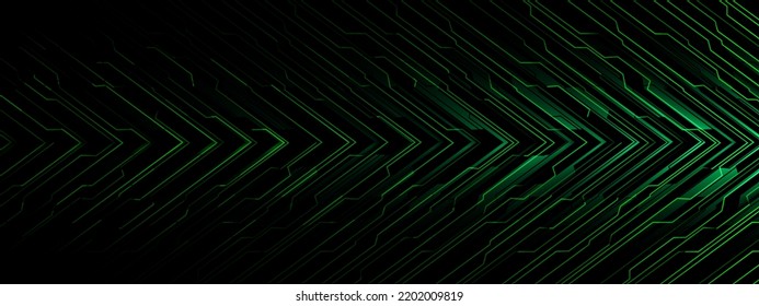 Abstract green circuit power cyber arrow direction geometric black shadow technology design futuristic background vector illustration.