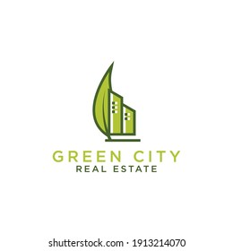 Abstract green city building logo design concept. Symbol icon of residential, apartment and city landscape.Symbol icon of residential, apartment and city landscape. - Vector