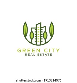 Abstract green city building logo design concept. Symbol icon of residential, apartment and city landscape.Symbol icon of residential, apartment and city landscape. - Vector