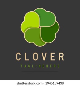 Abstract green clover logo four leaves heart shape,icon irish shamrock luck,sign ecological business company,symbol nature eco.Graphic design template.Simple clean vector logotyp isolated illustration