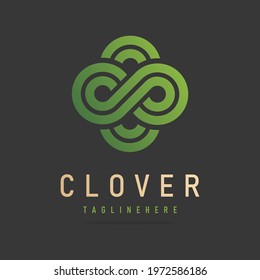 Abstract green clover logo four leaves heart shape,icon irish shamrock luck,sign ecological business company,symbol nature eco.Graphic design template.Simple clean vector logotyp isolated illustration