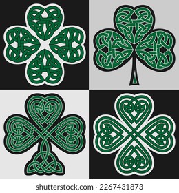 Abstract green clover logo four and three leaves heart shape. Graphic design template. Simple vector logo isolated illustration