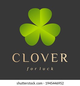 Abstract green clover logo irish shamrock luck,icon four leaves heart shape,sign ecological business company,symbol nature eco.Graphic design template.Simple clean vector logotyp isolated illustration