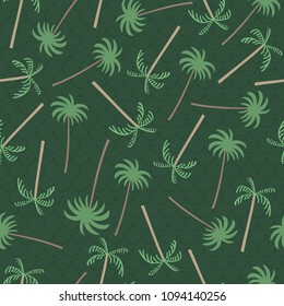 Abstract green coconut tree in wavy background. A playful, modern, and flexible pattern for brand who has cute and fun style. Repeated pattern. Happy, bright, and magical mood.