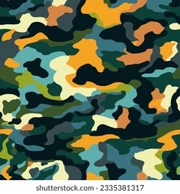 Abstract green color camouflage seamless pattern. Military camo endless wallpaper. Creative design for fabric, textile print, wrapping, cover. Vector illustration