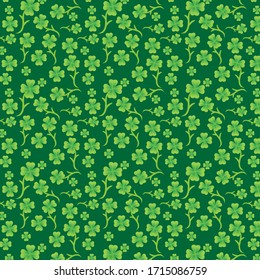 Abstract green color clover leaves floral seamless pattern vector on deep green background for tile, textile design.