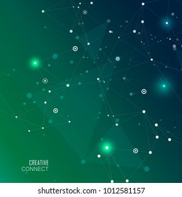 Abstract green color science background with connection dots and lines.