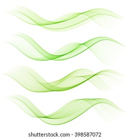 Abstract green color wave design element. Set Green wave