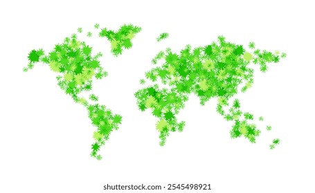 Abstrato mapa de mundo de cor verde isolado no fundo branco.

