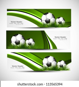 abstract green colorful headers soccer ball set wave vector whit