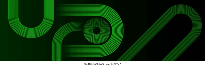 Abstract green colour Gradient background - geometric curve lines - circle shapes pattern. Modern dynamic shapes effect. High quality graphic. Futuristic templates, artwork, backdrop, banner, poster.