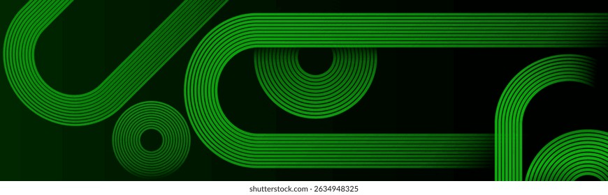 Abstract green colour Gradient background - geometric curve lines - circle shapes pattern. Modern dynamic shapes effect. High quality graphic. Futuristic technology consept Luxury pattern. Tranding.