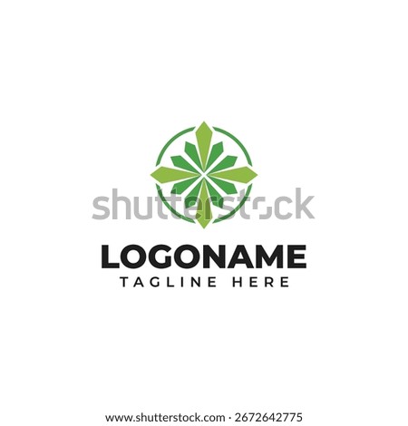 Abstract Green Compass Star Logo Design Emblem