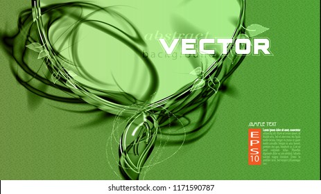 Abstract green cool dynamic background. Fresh vector frame with petals.