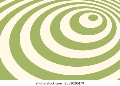 Abstract green and cream circular pattern with concentric rings creating a hypnotic visual effect. Ideal for modern backgrounds, graphic designs, or digital art with a retro-futuristic style.