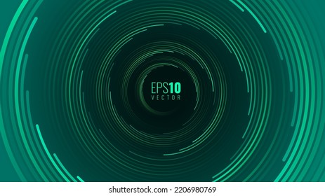 Abstract Green Creative Spiral Background. Hyper Jump. Speed Radial Lines. Light Twisted Lines in Motion. Blue Swirls Vortex. Vector Illustration.