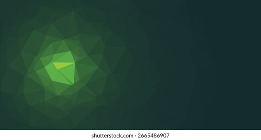 Abstract green crystal geometry on a dark polygonal background, vector illustration for web design and digital art