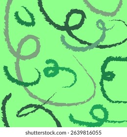 Abstract green curly brush strokes seamless background