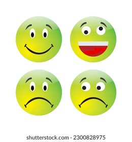 Abstract green cute flat style emoji emoticon reaction color icon set