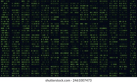 Abstract Green Cyber Matrix Technology Background. Binary Computer Code. Programming Coding Hacker Concept. Linux Terminal CLI Screen. Vector Illustration.