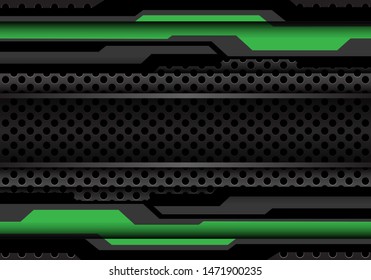 Abstract green dark grey polygon cyber on circle mesh pattern design modern futuristic technology background vector illustration. 