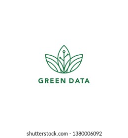 abstract Green Data leaf circuit Logo Design Inspiration custom logo design illustration