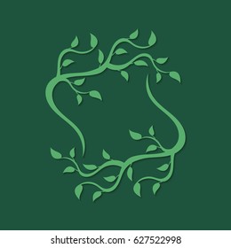 Abstract green deciduous frame. Frame from branches with leaves. Decorative deciduous element.