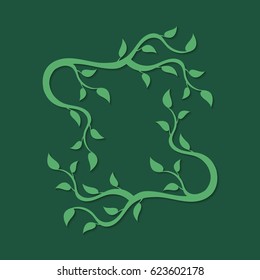 Abstract green deciduous frame with shadow. A frame from branches with leaves. Decorative deciduous element.