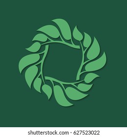 Abstract green deciduous frame with shadow. A frame from branches with leaves. Decorative deciduous element.