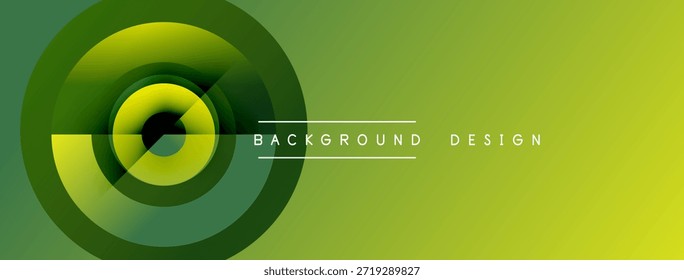 Design verde abstrato apresenta círculos concêntricos, gradientes. O texto lê o design do plano de fundo no centro. Estética simples e moderna.