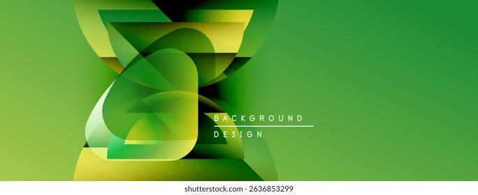 Abstract green design features layered shapes, gradients. Modern aesthetic suitable for backgrounds, presentations, digital art.