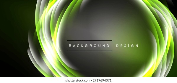 El diseño verde Abstractas presenta curvas brillantes en capas. Composición moderna y dinámica con superposición de texto. Elemento visual simple y elegante.